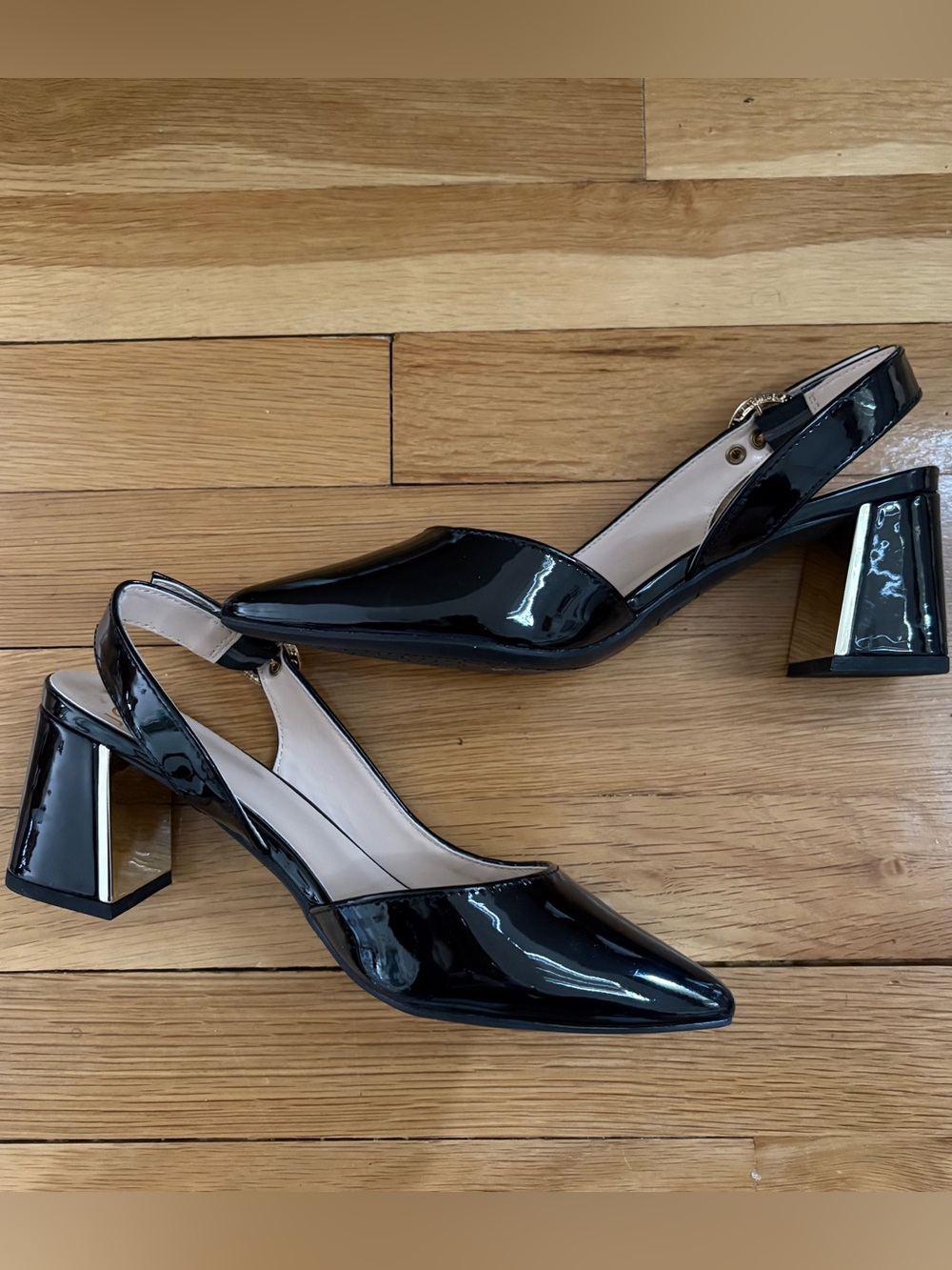 Jones New York Black Patent Slingback Block Heel Pumps